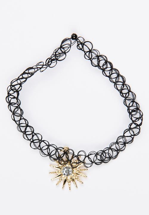 Jewels and Lace - Sun Rhinestone Choker Black