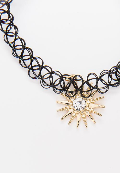 Jewels and Lace - Sun Rhinestone Choker Black