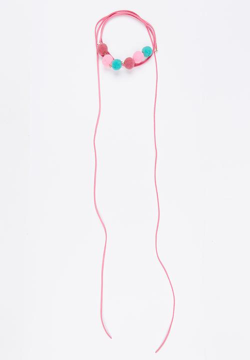 Jewels and Lace - Pom Pom Wrap Choker Dark Pink