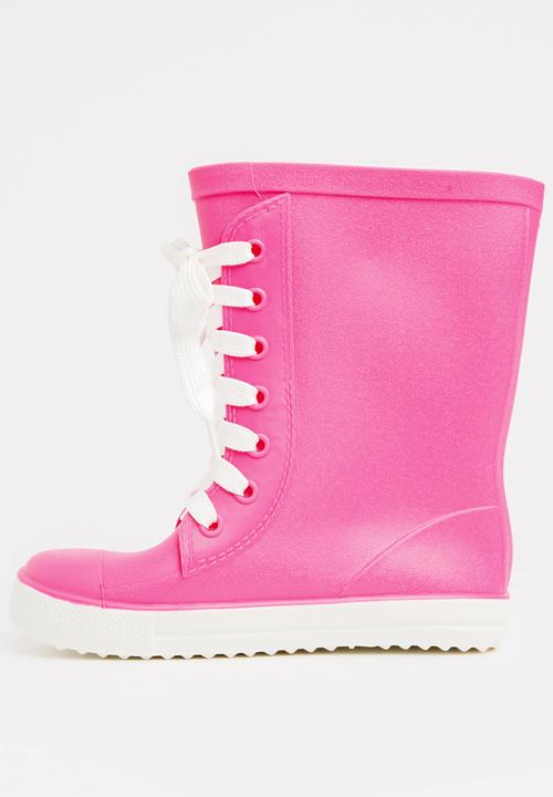 Pop Candy - Rubber Boots with Lace Detail Dark Pink