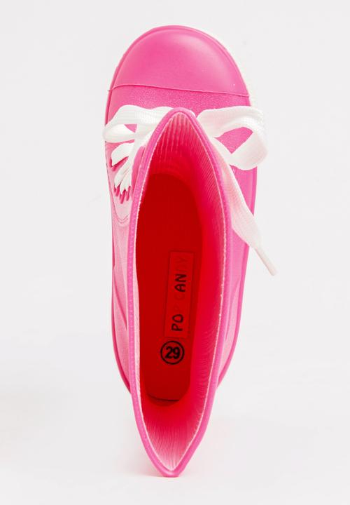 Pop Candy - Rubber Boots with Lace Detail Dark Pink