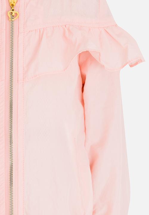 Pop Candy - Frill Sweater with Rose Print Pale Pink