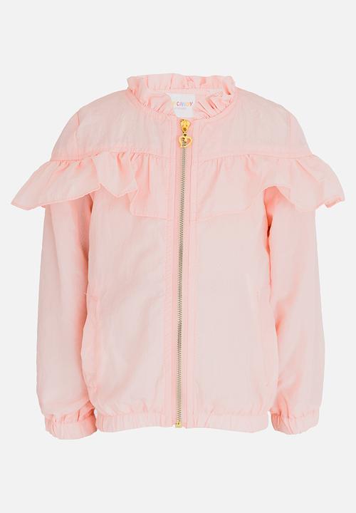 Pop Candy - Frill Sweater with Rose Print Pale Pink