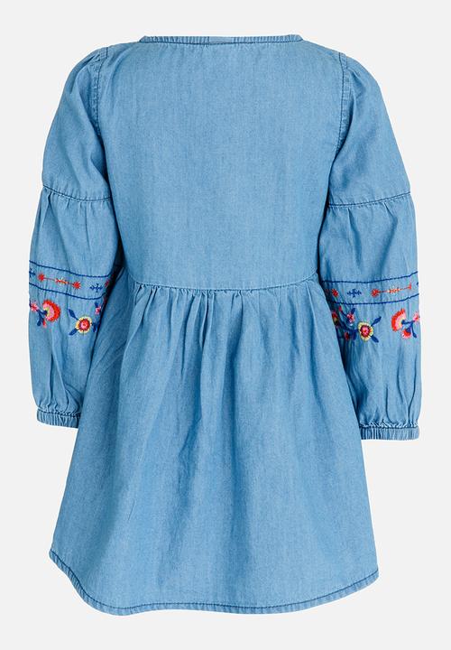 Pop Candy - Dress with Embroidery Detail Blue