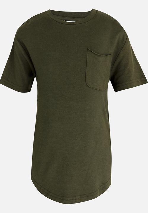 MINOTI - Longer Length Tee with Raw Edge Chest Pocket Khaki Green