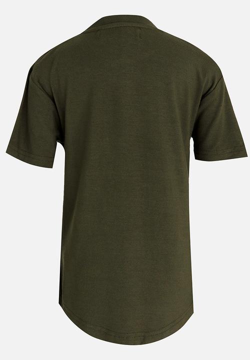 MINOTI - Longer Length Tee with Raw Edge Chest Pocket Khaki Green