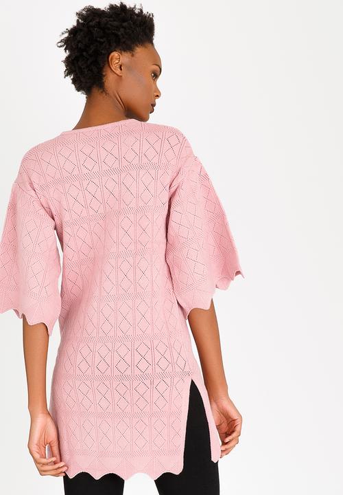 CRAVE - Bell Sleeve Knit Tunic Pale Pink