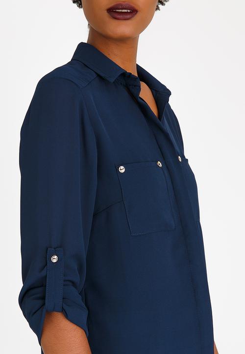 edit - Blouse with Concealed Button Stand Navy