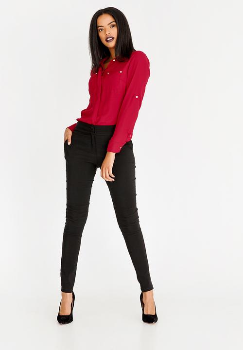 edit - Blouse with Concealed Button Stand Red