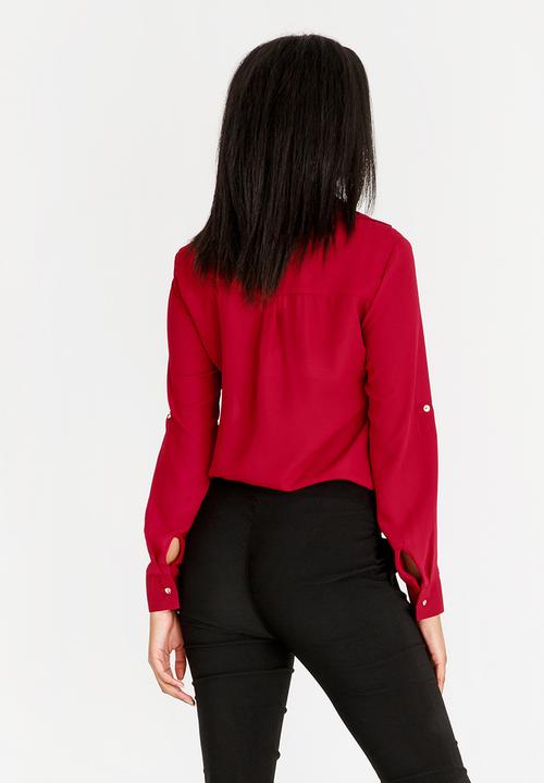 edit - Blouse with Concealed Button Stand Red
