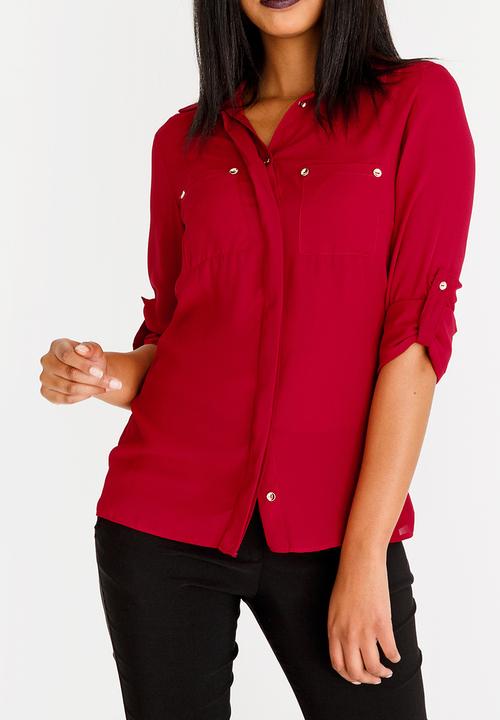 edit - Blouse with Concealed Button Stand Red