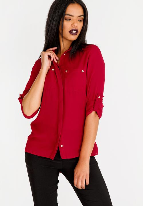 edit - Blouse with Concealed Button Stand Red