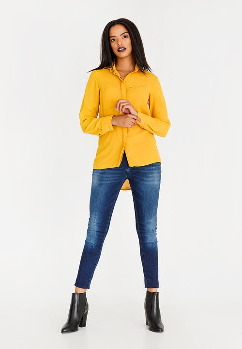 edit - Blouse with Concealed Button Stand Yellow