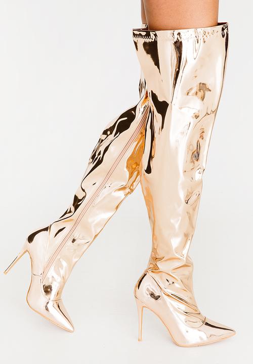 rose gold thigh high boots