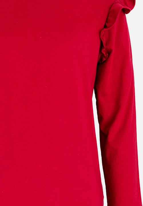 Pop Candy - Arm Frill Top Maroon