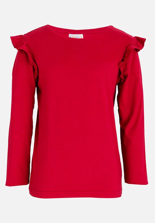 Pop Candy - Arm Frill Top Maroon