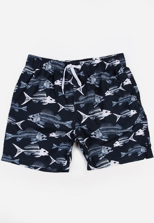 MINOTI - Fish AOP Swimshorts Black and White