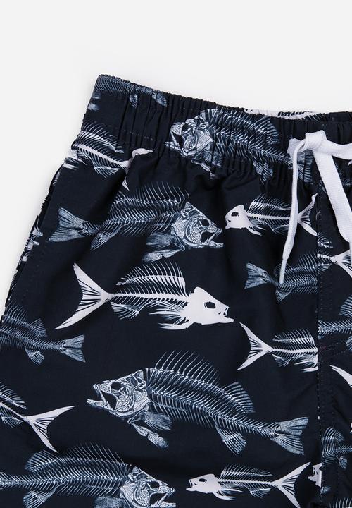 MINOTI - Fish AOP Swimshorts Black and White
