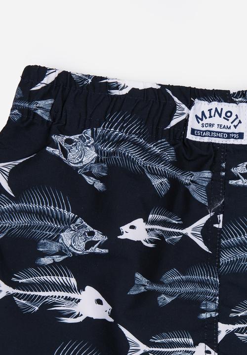 MINOTI - Fish AOP Swimshorts Black and White