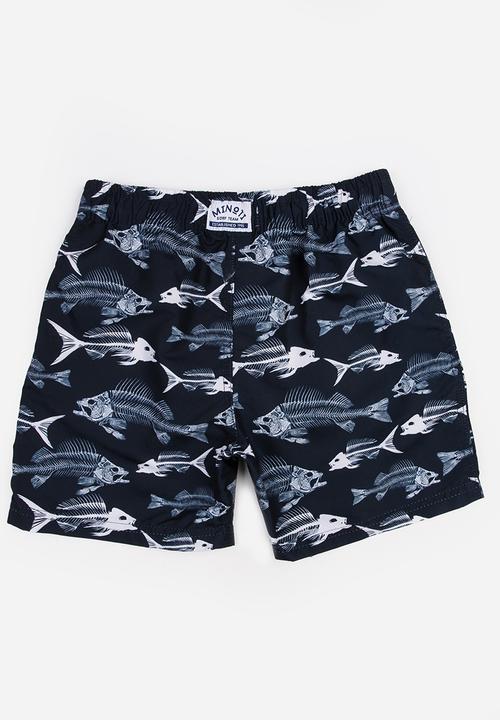 MINOTI - Fish AOP Swimshorts Black and White