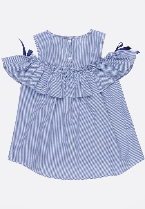 Pop Candy - Cold Shoulder Frill Top Pale Blue
