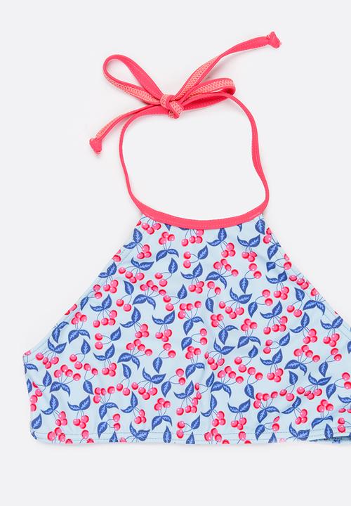 Sun Things - Mint Cherry Halter Top & Bottom Set Multi-colour
