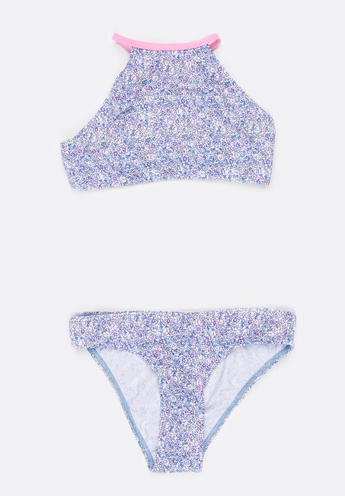 Sun Things - Ditsy Pink Halter Top & Bottom Set Multi-colour