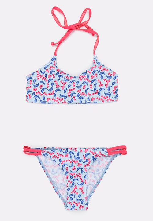 Sun Things - Mint Cherry Bralet & Strappy Bottom Set Multi-colour