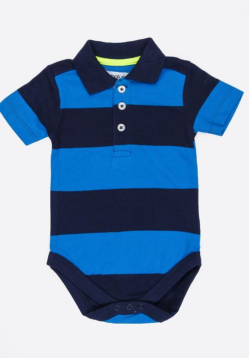 MINOTI - Holiday Stripe Pique Bodysuit Blue