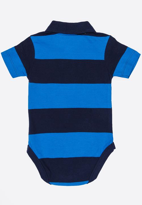 MINOTI - Holiday Stripe Pique Bodysuit Blue