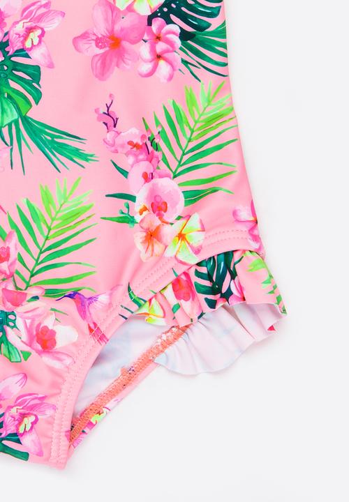MINOTI - 1 Piece AOP Swimsuit with Racer Back and Frill det Multi-colour