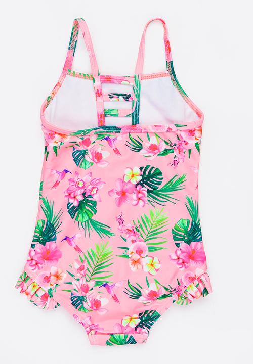 MINOTI - 1 Piece AOP Swimsuit with Racer Back and Frill det Multi-colour