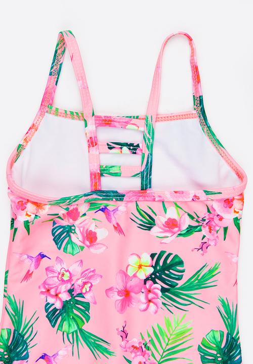 MINOTI - 1 Piece AOP Swimsuit with Racer Back and Frill det Multi-colour