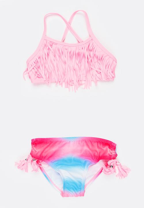 MINOTI - Bikini 2 Piece Fringe Laser Cut Set Mid Pink