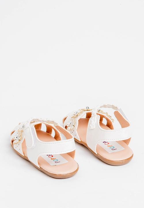 Pop Candy - Flower detailed with velcro strap closure sandal - white