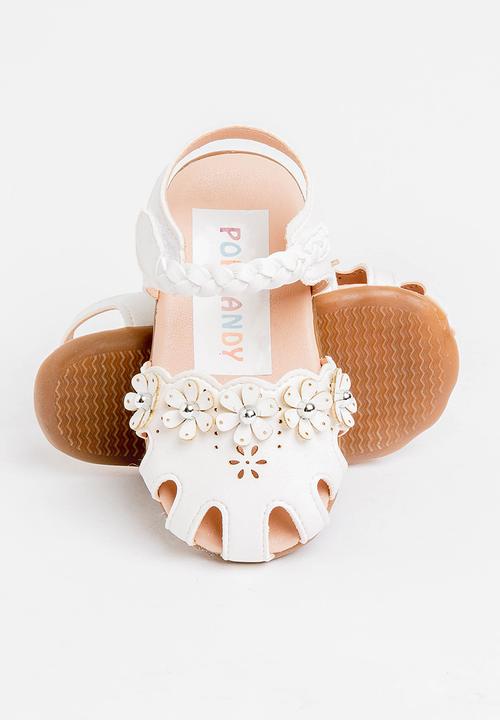 Pop Candy - Flower detailed with velcro strap closure sandal - white