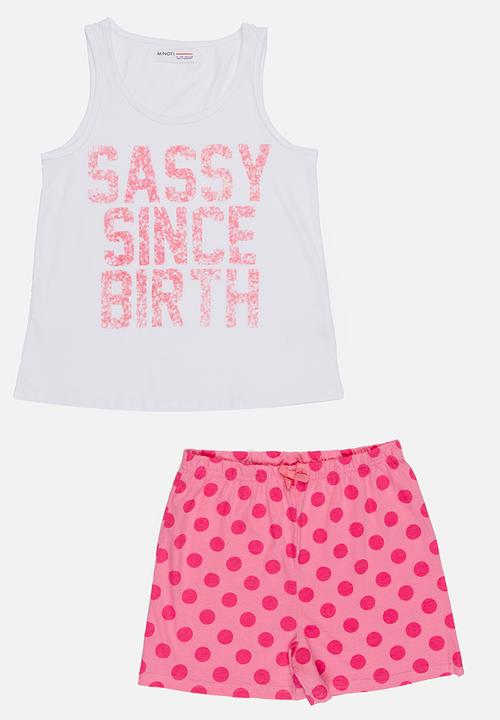 MINOTI - Yawn Printed 2 Piece PJ Set Dark Pink