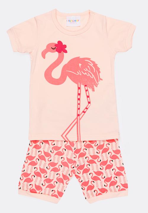 Pop Candy - Short Sleeve Printed Pj Set - pink
