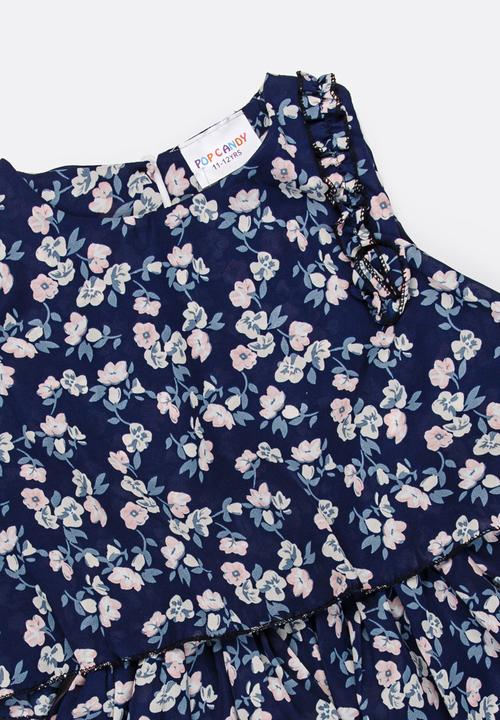 Pop Candy - Printed gathered dress - dark blue