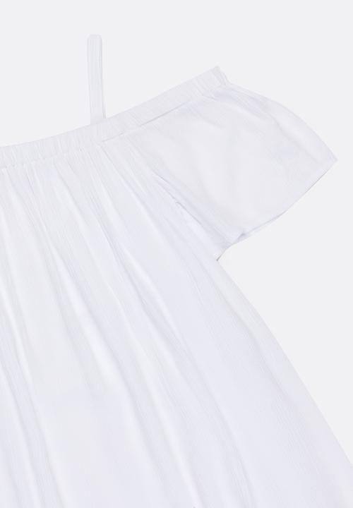 MINOTI - Glasto Cold Shoulder Woven Crape Dress White