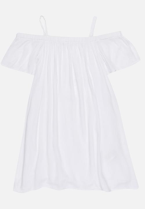 MINOTI - Glasto Cold Shoulder Woven Crape Dress White