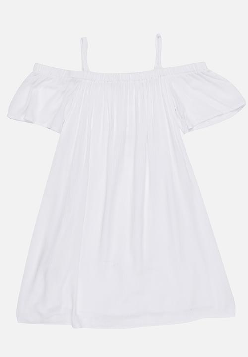 MINOTI - Glasto Cold Shoulder Woven Crape Dress White