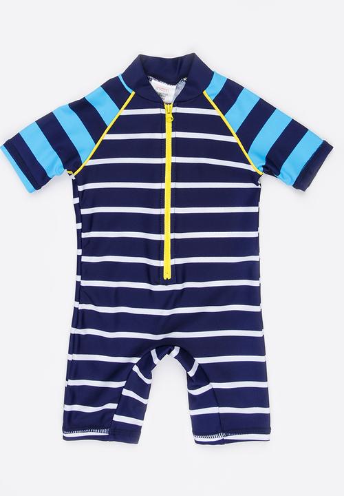 MINOTI - Infants boys blue stripe rash all in one - blue