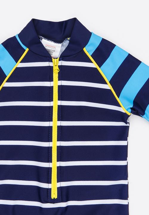 MINOTI - Infants boys blue stripe rash all in one - blue