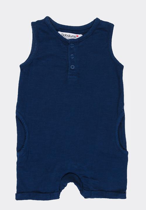 MINOTI - Holiday Slub Short Leg Romper Dark Blue