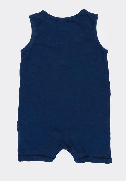 MINOTI - Holiday Slub Short Leg Romper Dark Blue