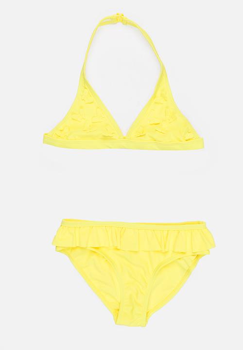 MINOTI - Bikini 2 Piece Halterneck Butterfly Applique Set Yellow
