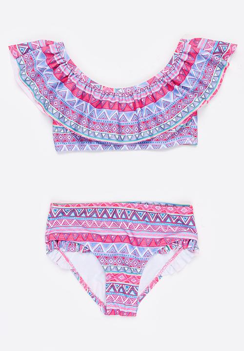 MINOTI - Bikini 2 piece off the shoulder frilled bikini set - purple & pink