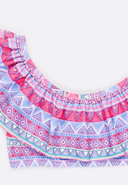 MINOTI - Bikini 2 piece off the shoulder frilled bikini set - purple & pink