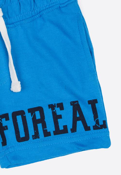 MINOTI - For real slogan fleece shorts - blue